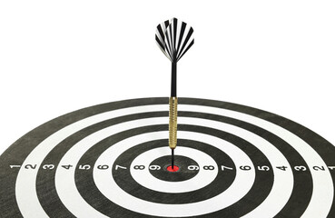 Targeting. Dart board with arrow isolated on white