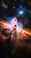 Fototapeta premium Cosmic nebula, vibrant colors, swirling gases, distant stars