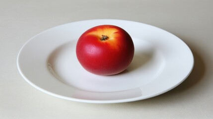 Ripe nectarine on white plate simple food photography
