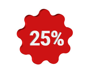 Simple 3D illustration of a red label with the number 25% in white