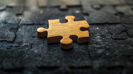 Wooden puzzle piece on dark background solution unity and teamwork concept