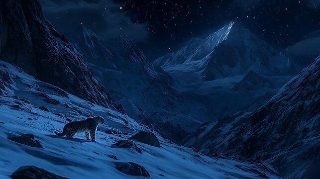 Solitary mountain cat at night - Powered by Adobe