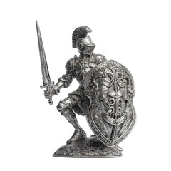 Obraz premium Medieval Knight Figurine - Silver Armor, Sword,