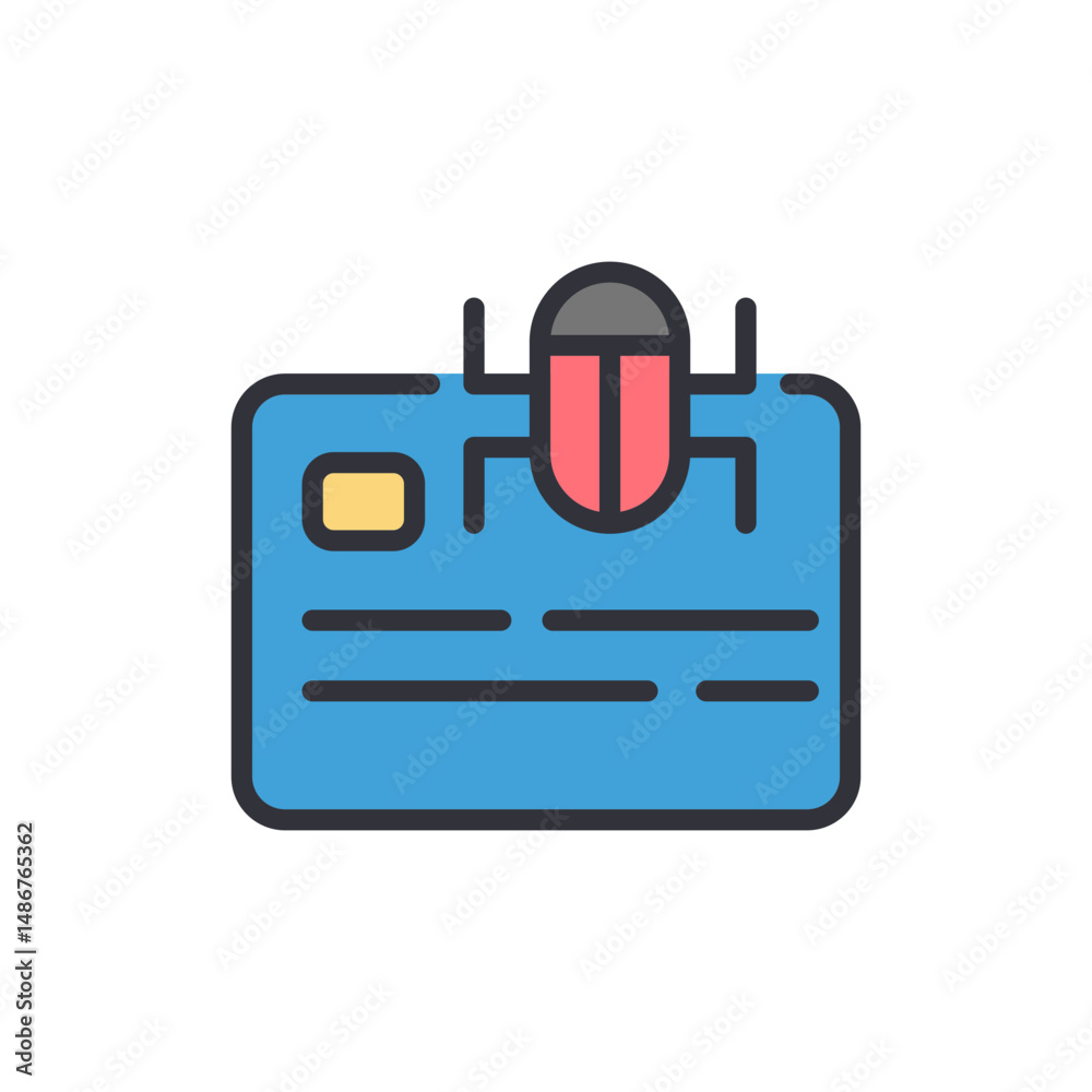 Poster credit card vulnerability representation with a bug on the surface