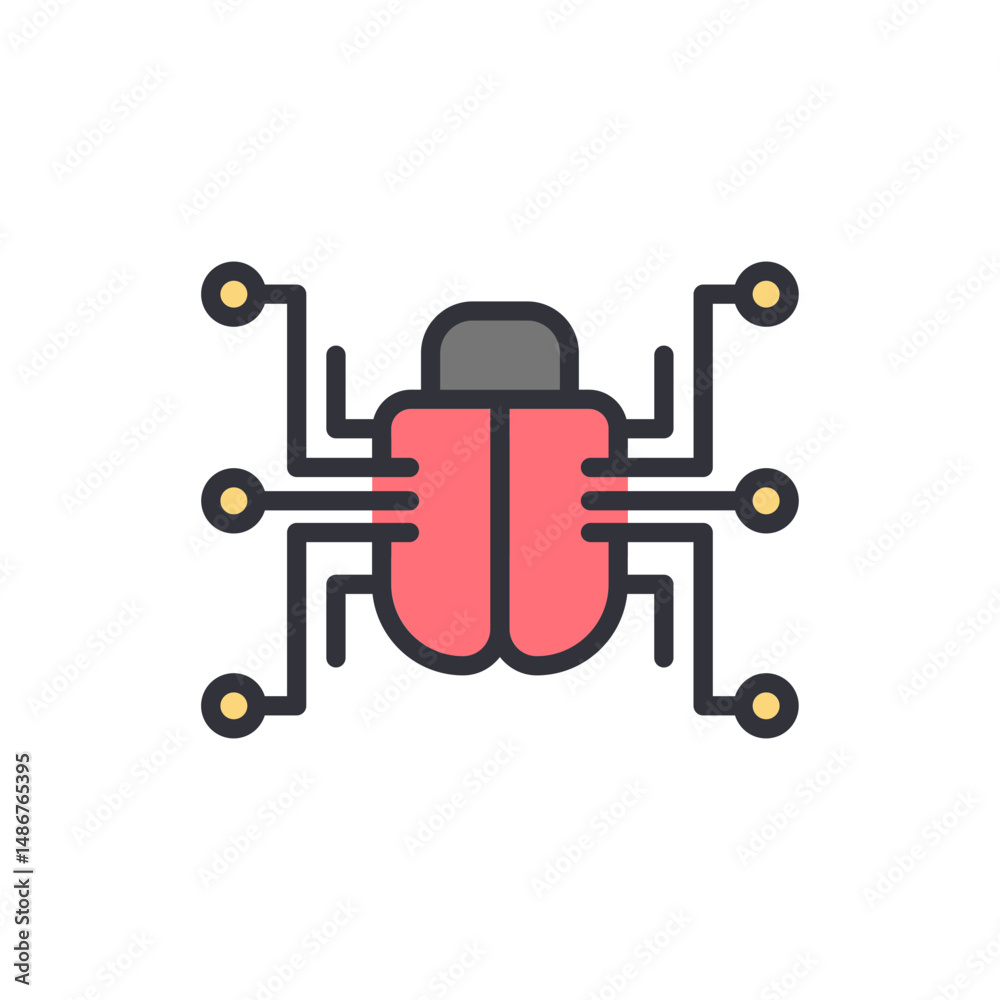 Poster digital bug icon with circuitry design representing data security threat