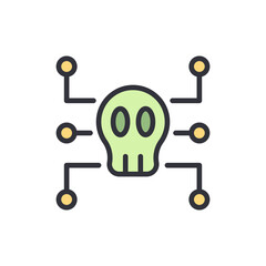 Stylized Skull Connected With Digital Network Nodes Illustration