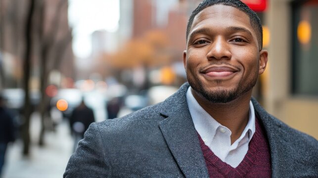 Smiling man in city street portrait urban business lifestyle