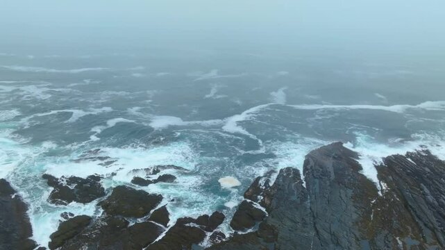 This footage captures the natural interaction of ocean waves and rocky shores at Lastras de Pechon in Cantabria, highlighting the raw coastal energy.