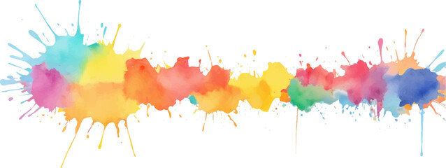 Rainbow Watercolor Banner, Horizontal Splash Background with Colorful Paint Strokes