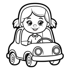 Free Printable Coloring Page: Cute Girl Driving a Car Coloring Page