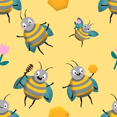Obraz premium Kids seamless bee pattern for fabrics and packaging and gifts and cards and linens and wrapping paper