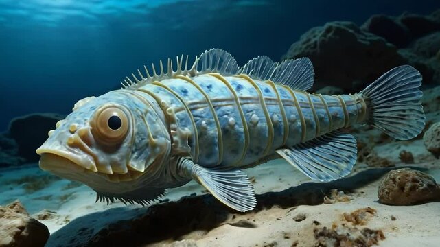 Close-up of a Unique Armored Fish in an Underwater Setting