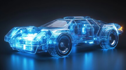 Fototapeta premium Futuristic vehicle visualization with transparent structural design elements