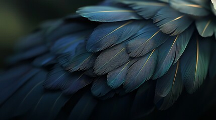 Fototapeta premium Close-up of vibrant, layered bird feathers in shades of blue & gold
