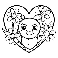 Fototapeta premium Cute Heart Flower Coloring Page: Printable Sun Face Design Coloring Page