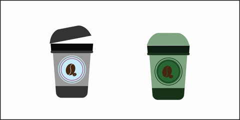 Cup of coffee vector icons, stamps set. Paper cup logo template. Takeaway concept. Illustration isolate on white background. Flat 