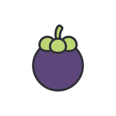 Stylized Purple Mangosteen Illustration With Soft Outlines On Transparent