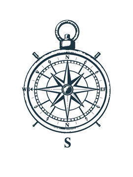 BC compass symbol direction measurement sailing navigator location old equipment travel vector logo design