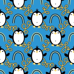 Christmas animals seamless penguin pattern for wrapping paper and fabrics