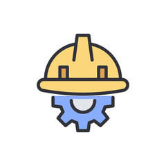 Engineering Icon Featuring A Hard Hat And A Cogwheel On Transparent
