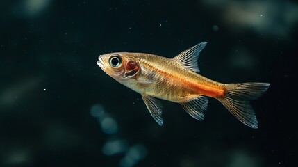 Naklejka premium Stunning Golden Fish Underwater Closeup Aquatic Wildlife Nature Photography Dark Background Detailed Fins Scales Elegant Tropical Fish Vivid Colors Detailed Texture sea 