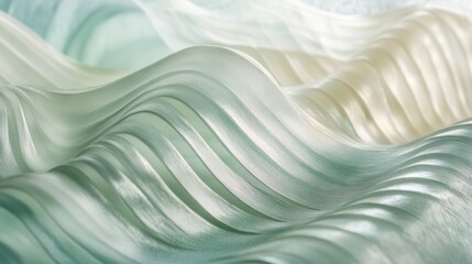 Obraz premium Abstract flowing waves soft pastel green and white texture background