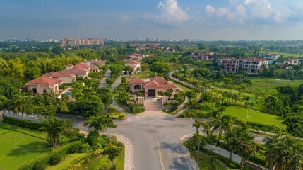 Fototapeta premium Aerial view of a residential community with many homes
