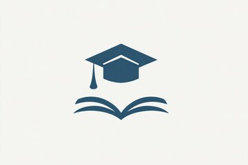 A clean minimalist icon of an open book with a graduation cap above it, symbolizing a dissertation. High quality