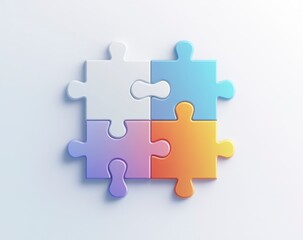 Obraz premium Four Pastel Puzzle Pieces Interlocking on White Background