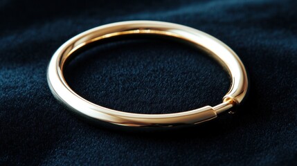 Gold bangle bracelet elegant circular jewelry accessory on dark blue fabric