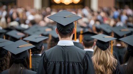 University graduation celebration of academic students success and diploma achievement congratulation ceremony with school cap or mortarboard