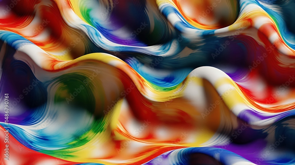 Poster abstract multicolored waves create a dynamic and vibrant visual with fluid, glossy textures flowing