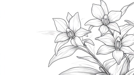 Elegant orchid sketch, detailed botanical illustration, white background, artistic floral design, stock photo