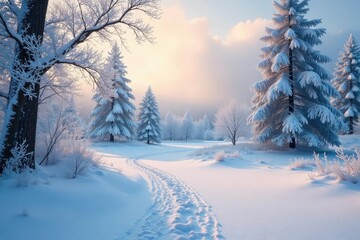 Serene winter landscape, snow-covered ground, frosty trees, tranquil scene , environment, trees, february