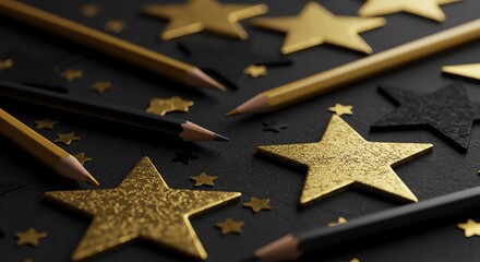 Pencils and Stars on Dark Background