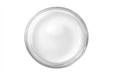 Glass bowl with white liquid isolated on white background