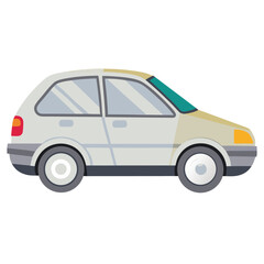  cartoon-style illustration of a light grey hatchback from a side view with white background.