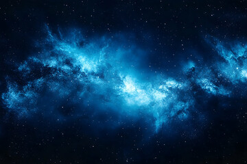 Obraz premium Glowing blue nebula cosmic clouds dark space background astronomy universe stars