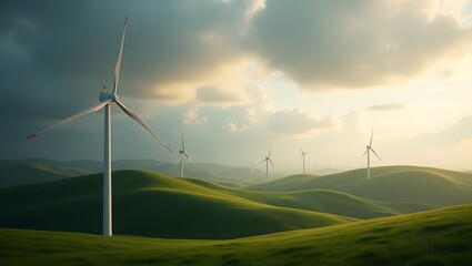 Elegant Wind Farm Landscape – Golden Hour Lighting