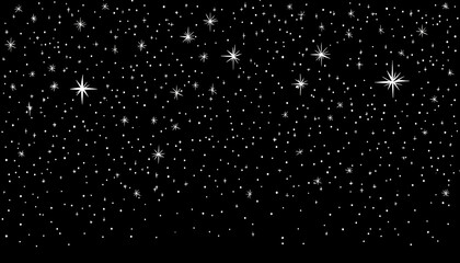 Hand-drawn celestial pattern of white stars and dots on a black
