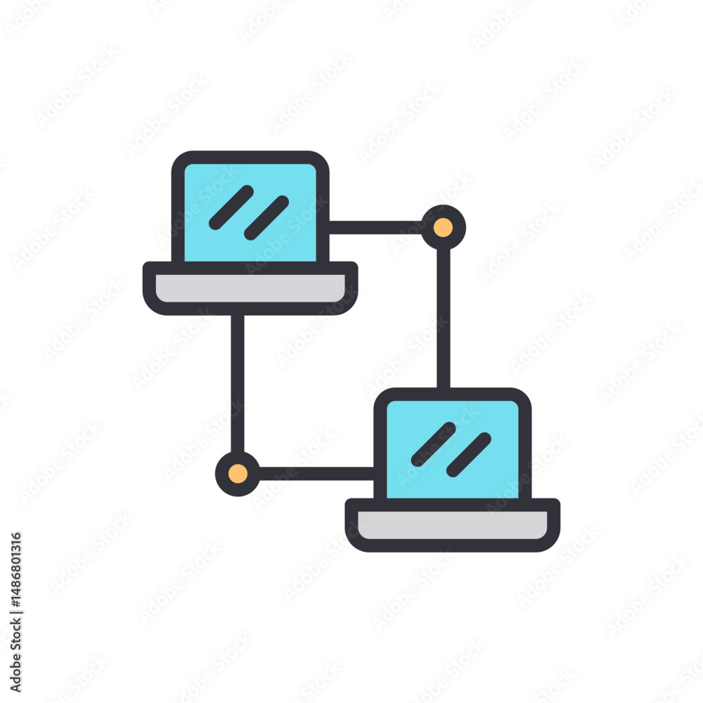 Poster network connection with two computers in data transmission concept