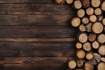 Rustic Backdrop: Dark Wood Planks and Stacked Log Pattern for Cozy Ambience