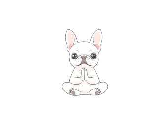 Obraz premium A French Bulldog in a yoga pose is depicted in a flat color design style, offering minimalistic art with multiple uses