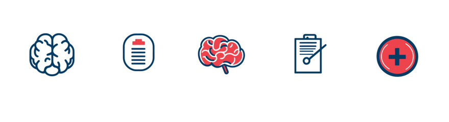 The health icon set is filled with various symbols, including flat designs for neurology, medical files, kettlebells, biceps, pipettes, chest expanders, patient robes, veterinary care, non-ionizing