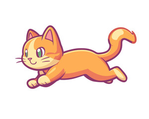 Modern illustration in flat style depicts a running ginger cat