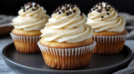 Creamy cupcakes with chocolate chips delicious dessert photography