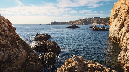 Rocky Coastal View With Blue Sea And Clear Sky During Daytime