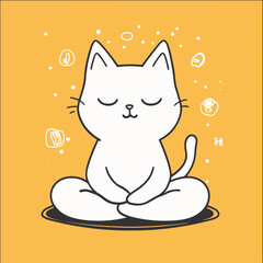 Fototapeta premium A cute cat meditation yoga cartoon animal concept is depicted in an isolated flat modern illustration