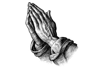 Engraved vintage hands in prayer showcasing intricate details and timeless artistry from a historical collection of designs