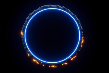 Obraz premium Futuristic Neon Circle Frame Glowing Blue Ring Abstract Background Dark Space Rock Tex